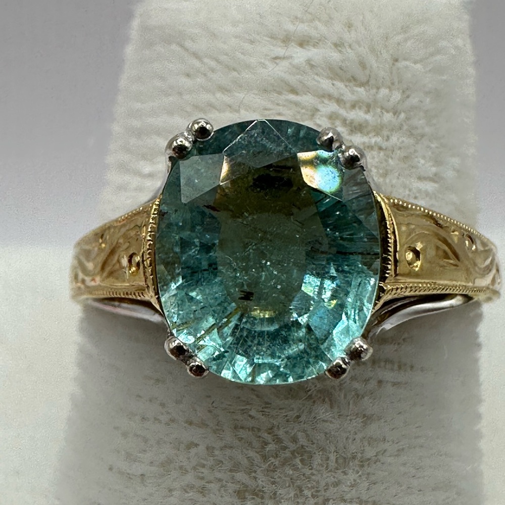 Copper Bearing Tourmaline Ring in 14k 2tone Gold